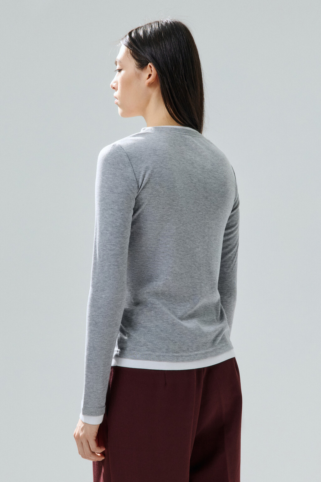 Лонгслив с имитацией второго слоя - цвет серый - 3